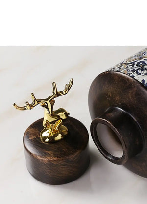 Golden Deer Storage Vase freeshipping - Decorfaure