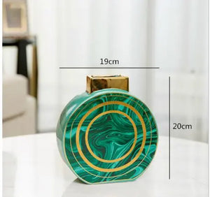 Green Marble Pattern Vase Gold Inlay freeshipping - Decorfaure