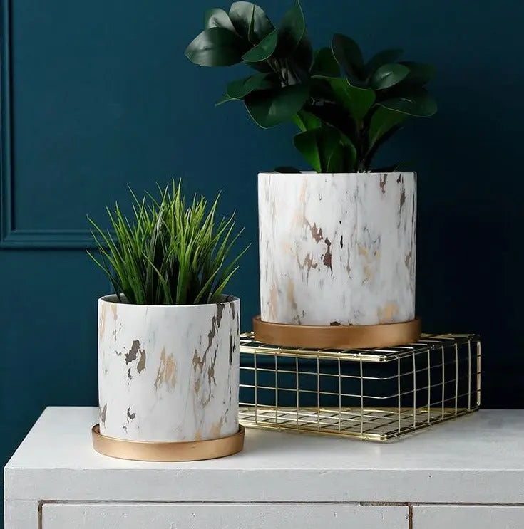 Hand Made Planter With Gold Tray freeshipping - Decorfaure