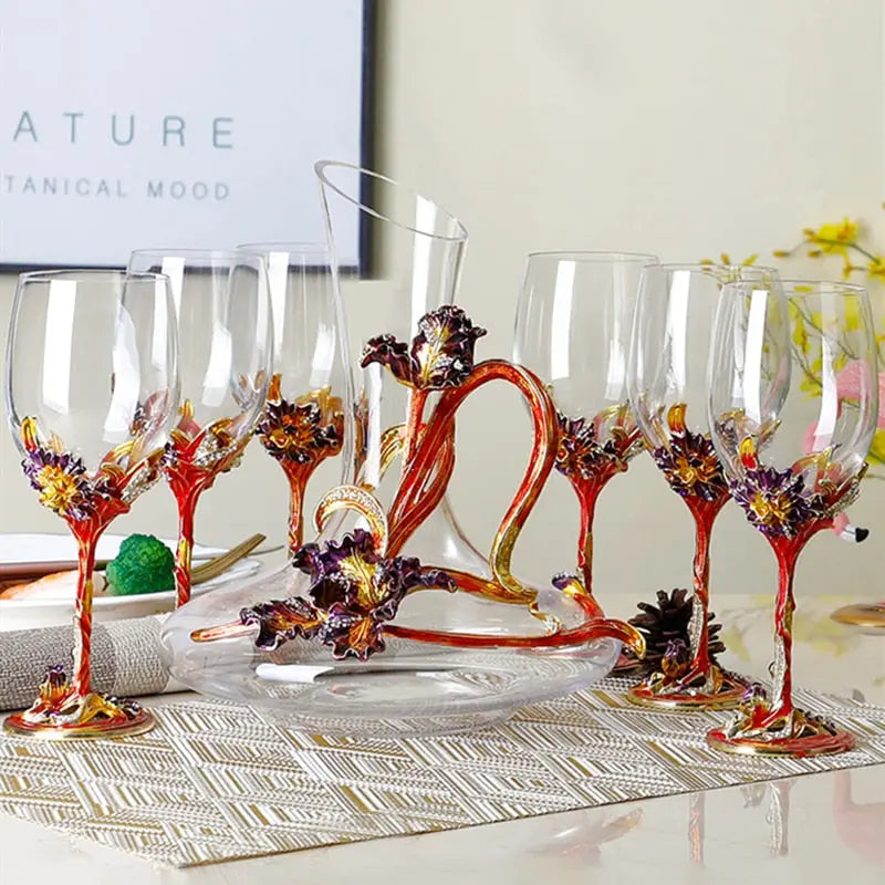 Hand blown and painted goblet and decanter - Exclusive to Decorfaure freeshipping - Decorfaure