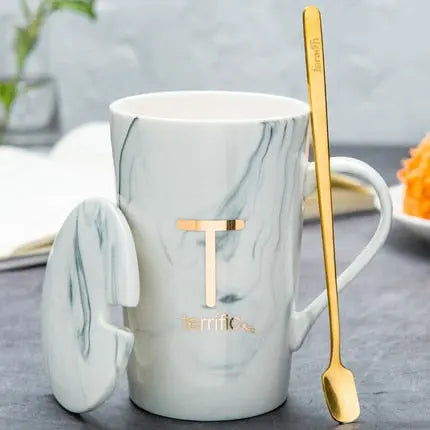 Marble Pattern Porcelain Mug with  Spoon freeshipping - Decorfaure