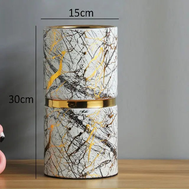 Marble Texture Vase with Gold Inlay freeshipping - Decorfaure
