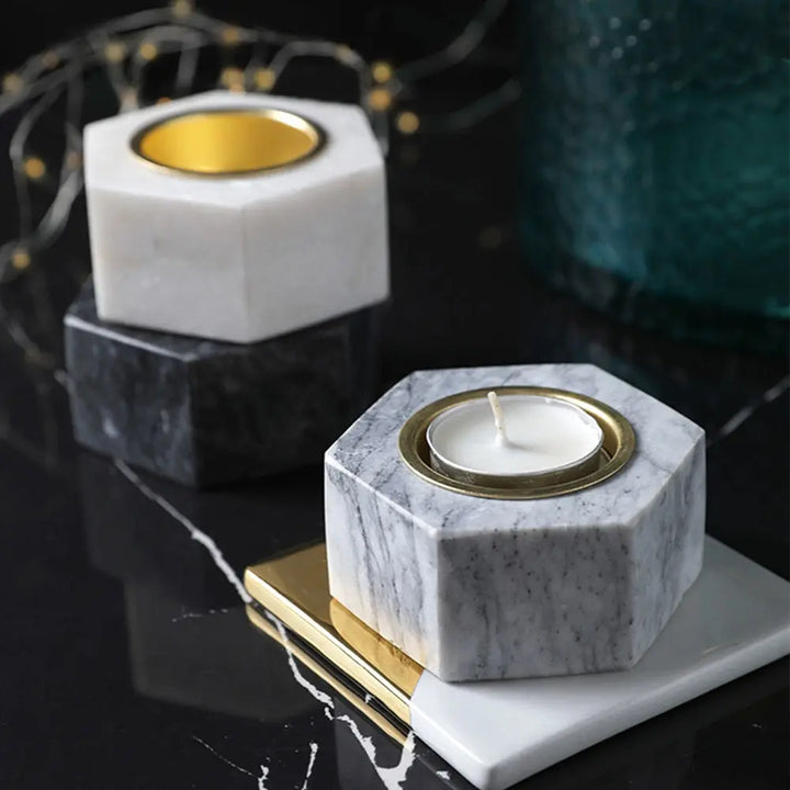 Natural Marble Hexagon Candle Holders freeshipping - Decorfaure