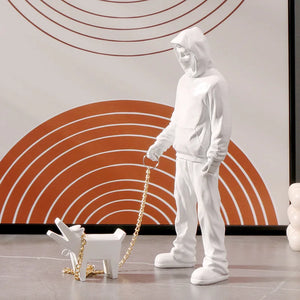 Man Leading Dog Sculpture Decorfaure