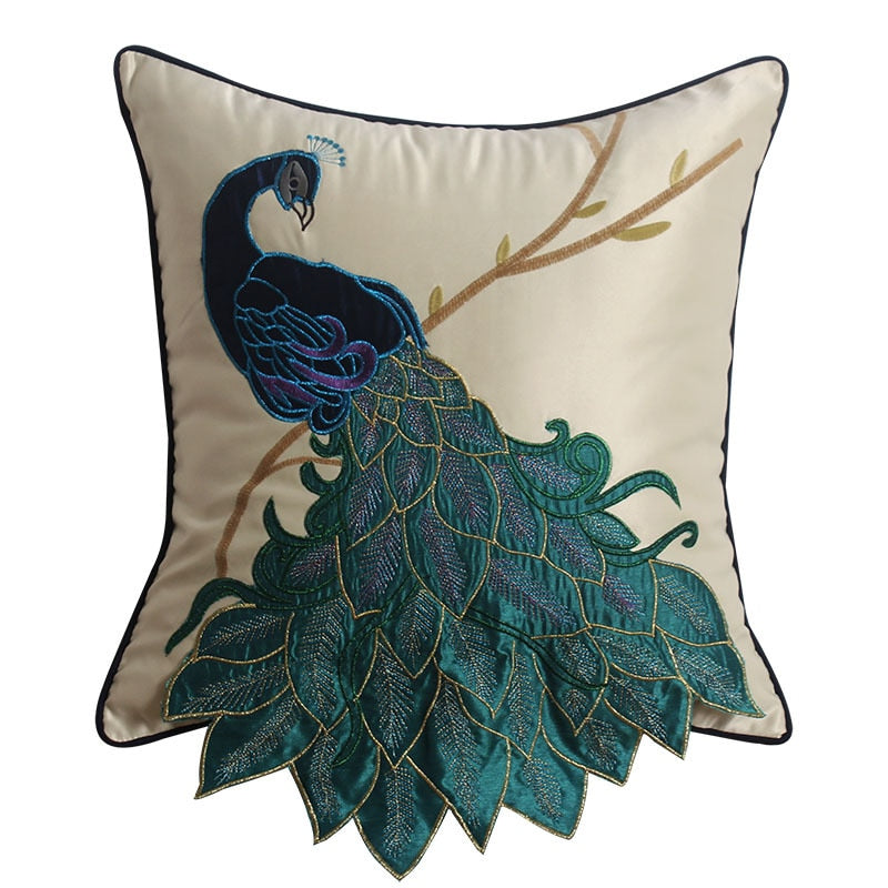 Peacock Embroidered Cushion Cover Decorfaure