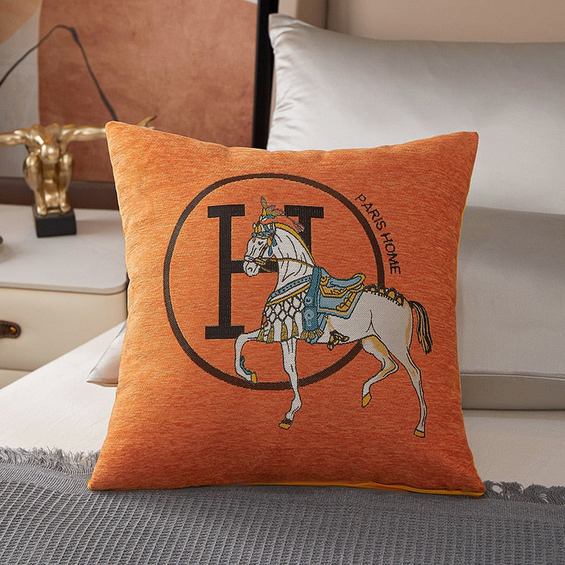 Horse Print Chenille Cushion Cover Decorfaure