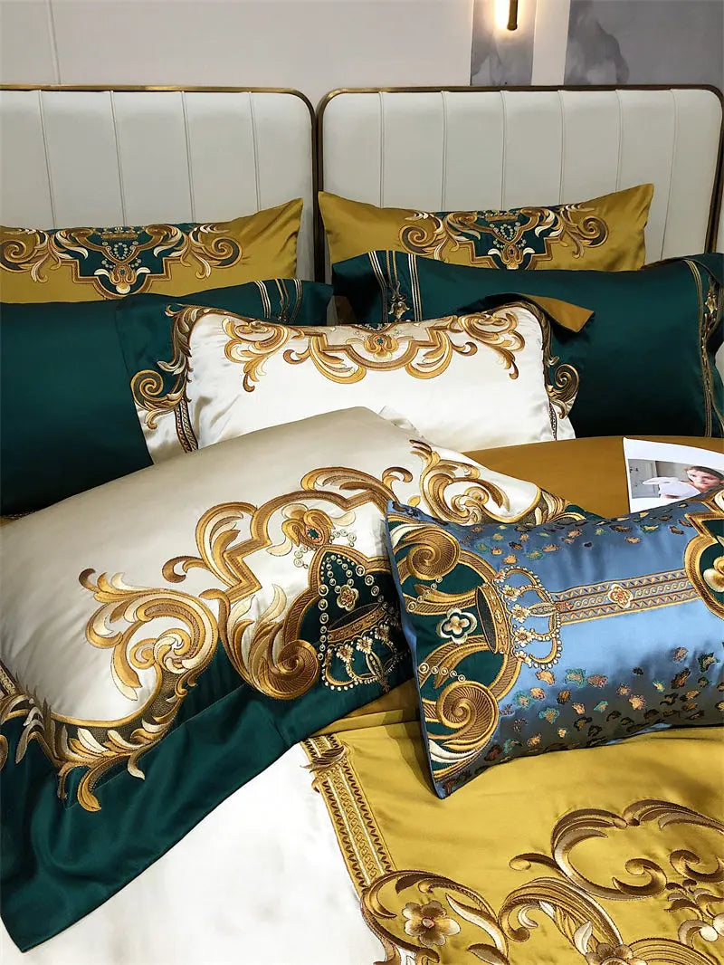 Vintage Silk Embroidered Bedding Set-Free shipping-Decorfaure
